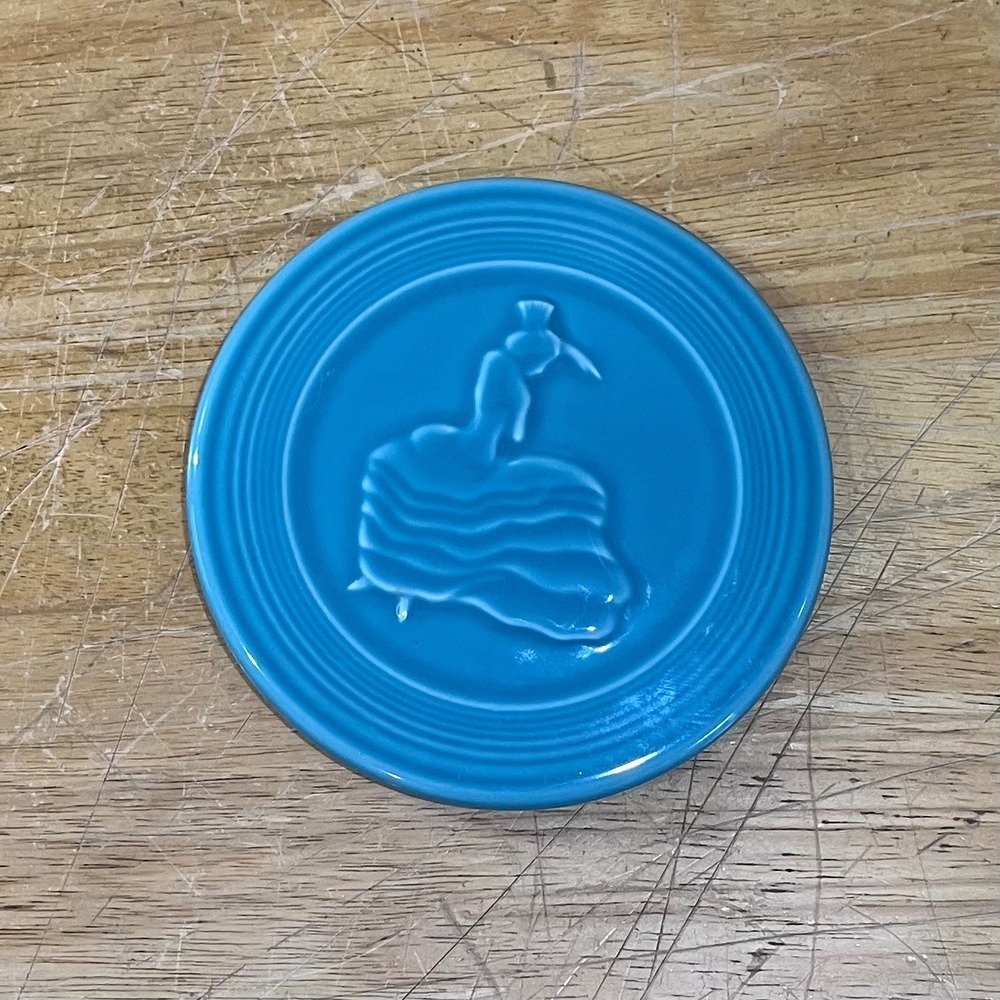 Fiesta Turquoise Dancing Lady Coaster Plate Vtg Art Deco 5.5" Turquoise Blue USA